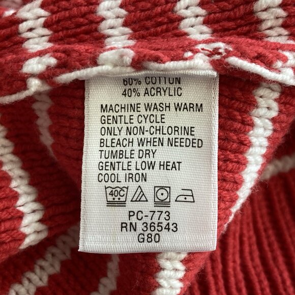 Izod Women's Red Striped Sweater V Neck Chunky Shawl Collar Cotton Acrylic Sz XL - Picture 9 of 9